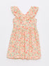 LC Waikiki V-Neck Printed Short Sleeve Girls Dress and Buckle